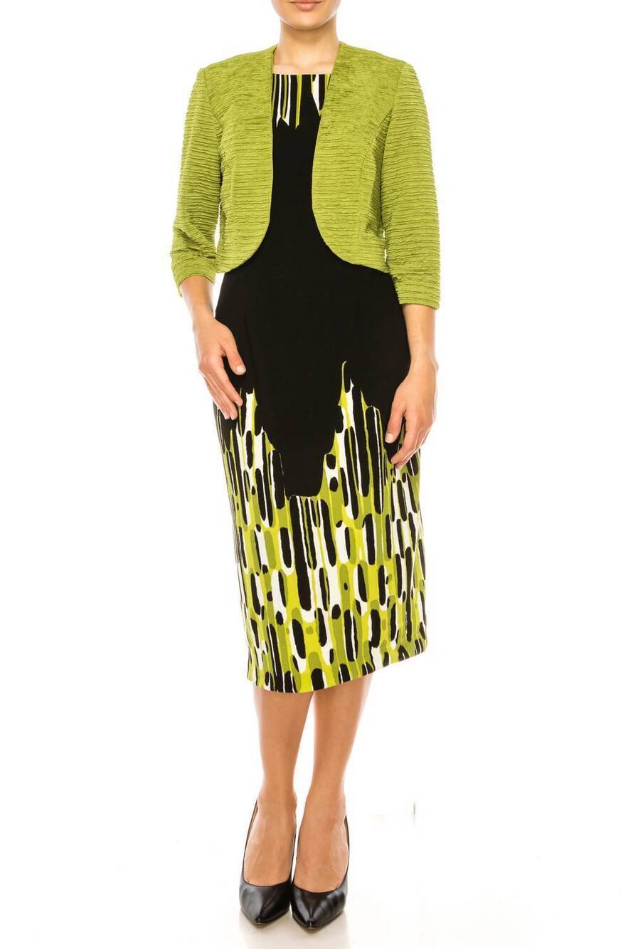 NEW MAYA BROOKE abstract print cropped jacket dress in kiwi